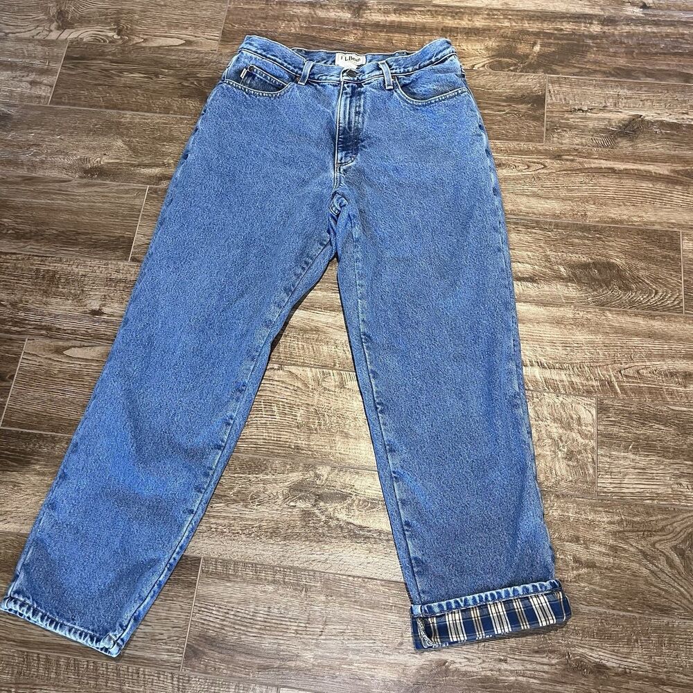 LL Bean Jeans Mens 34x32 Fit 31x30 Blue Flannel Lined Relaxed Fit Outdoor READ